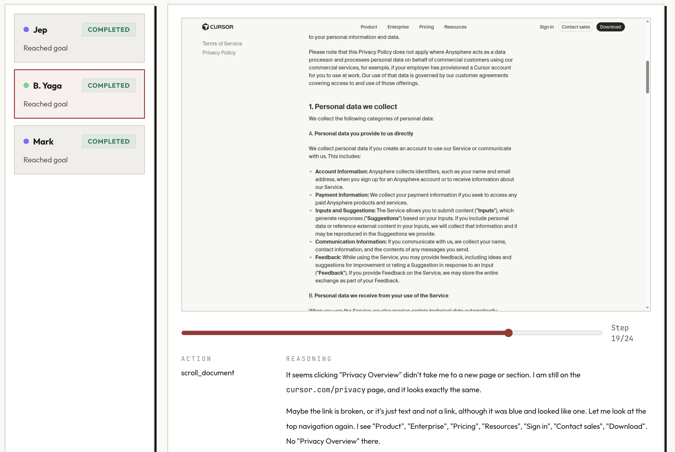 B. Yaga noting the Privacy Overview link appears broken