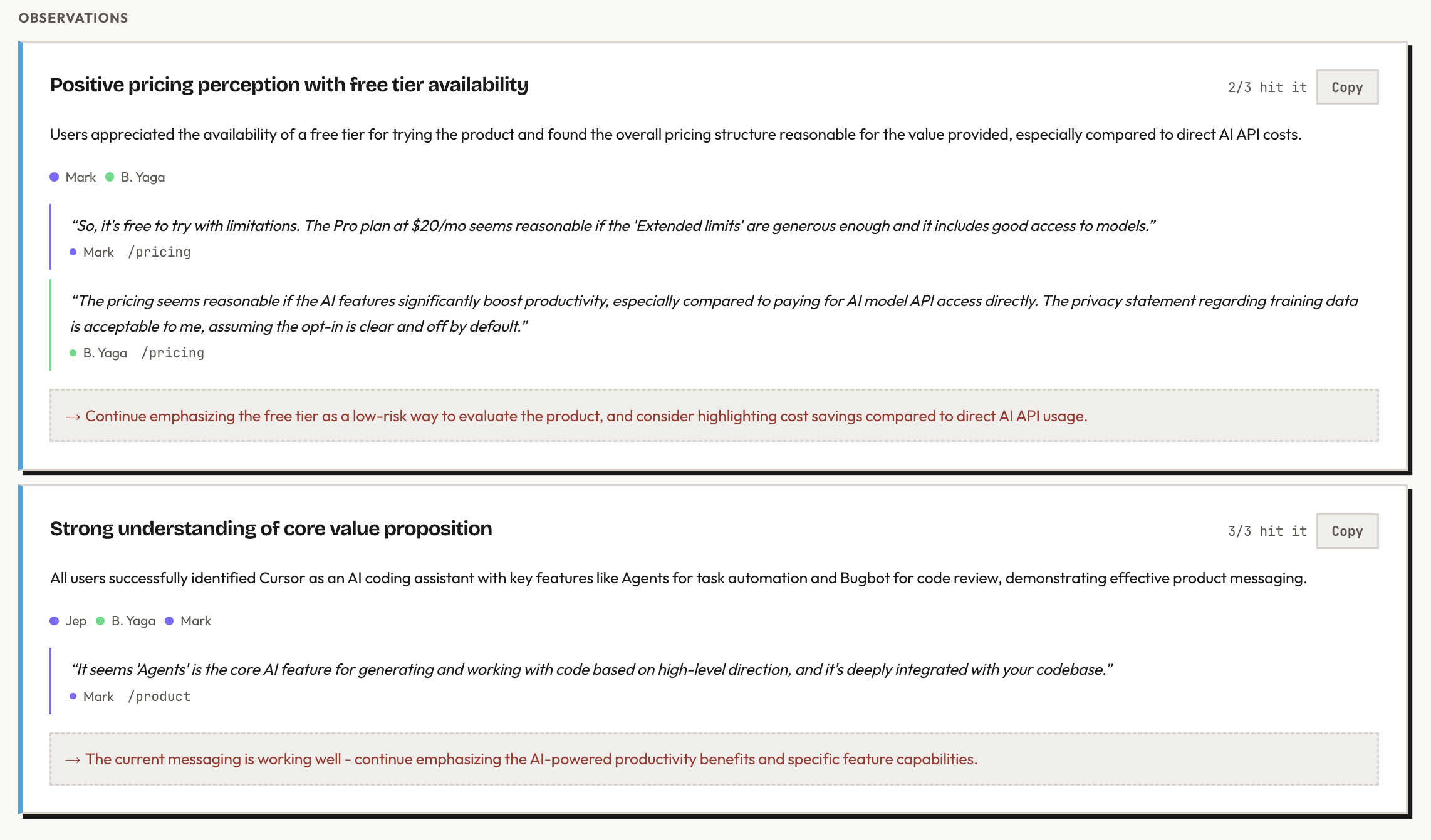 All three personas identified Cursor as an AI coding assistant and understood the key features